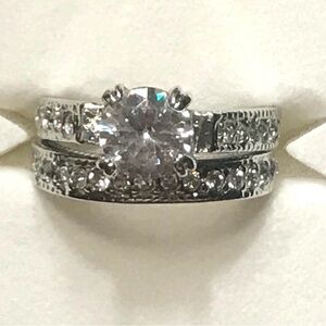 New Sterling Silver White Sapphire Wedding Ring Set Size 8